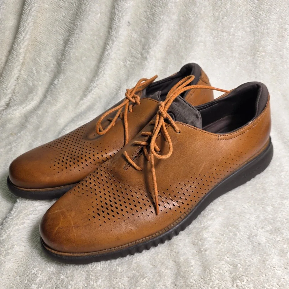 Cole Haan Zerogrand Laser Wingtip Oxford Shoes British Tan Leather Mens 13